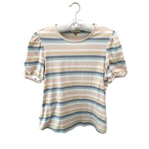 DOWNEAST | Striped Puff Sleeve Tee Pastel Color | Size Medium